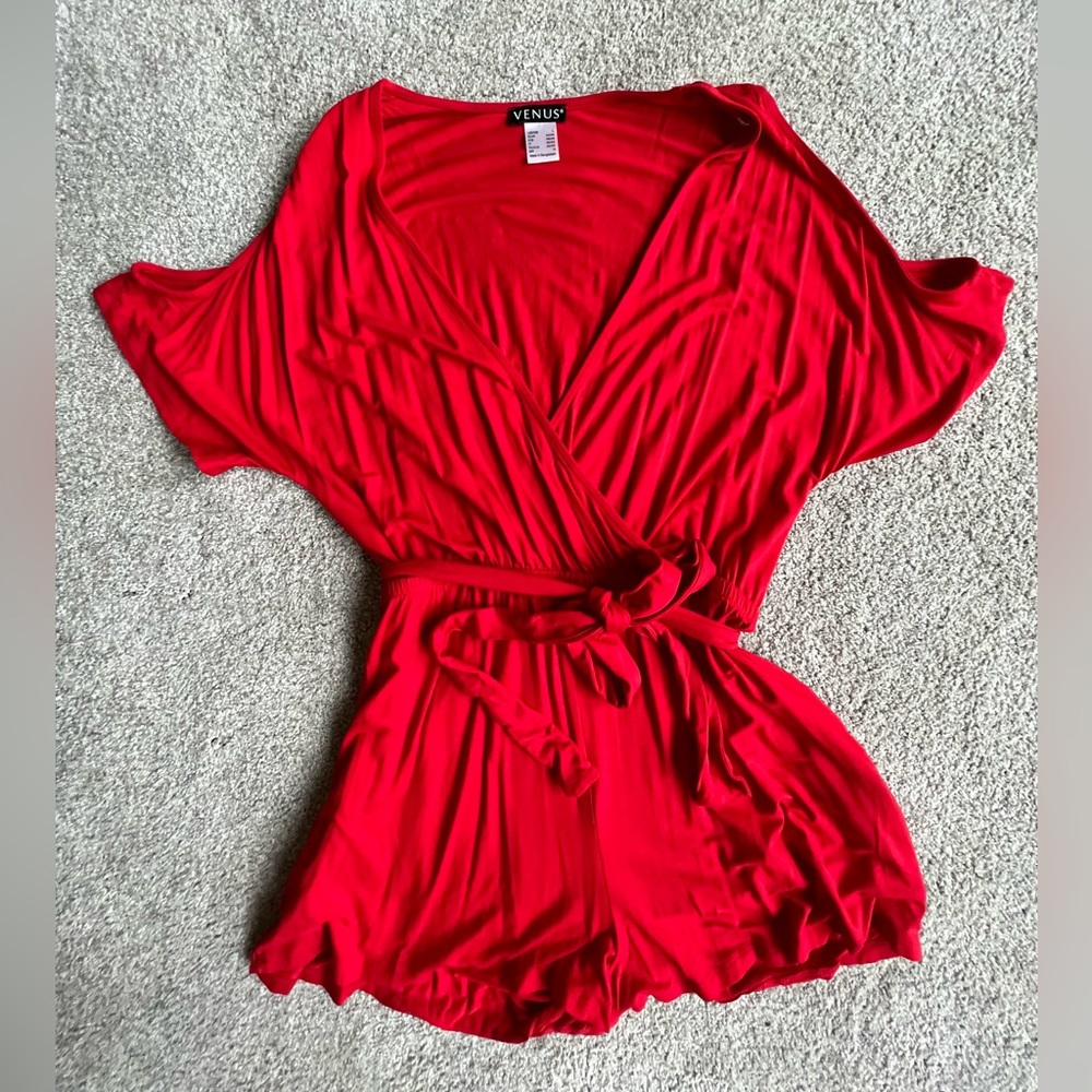 Venus cute red, cold-shoulder romper with tie belt.  NWOT.  Make offer!!